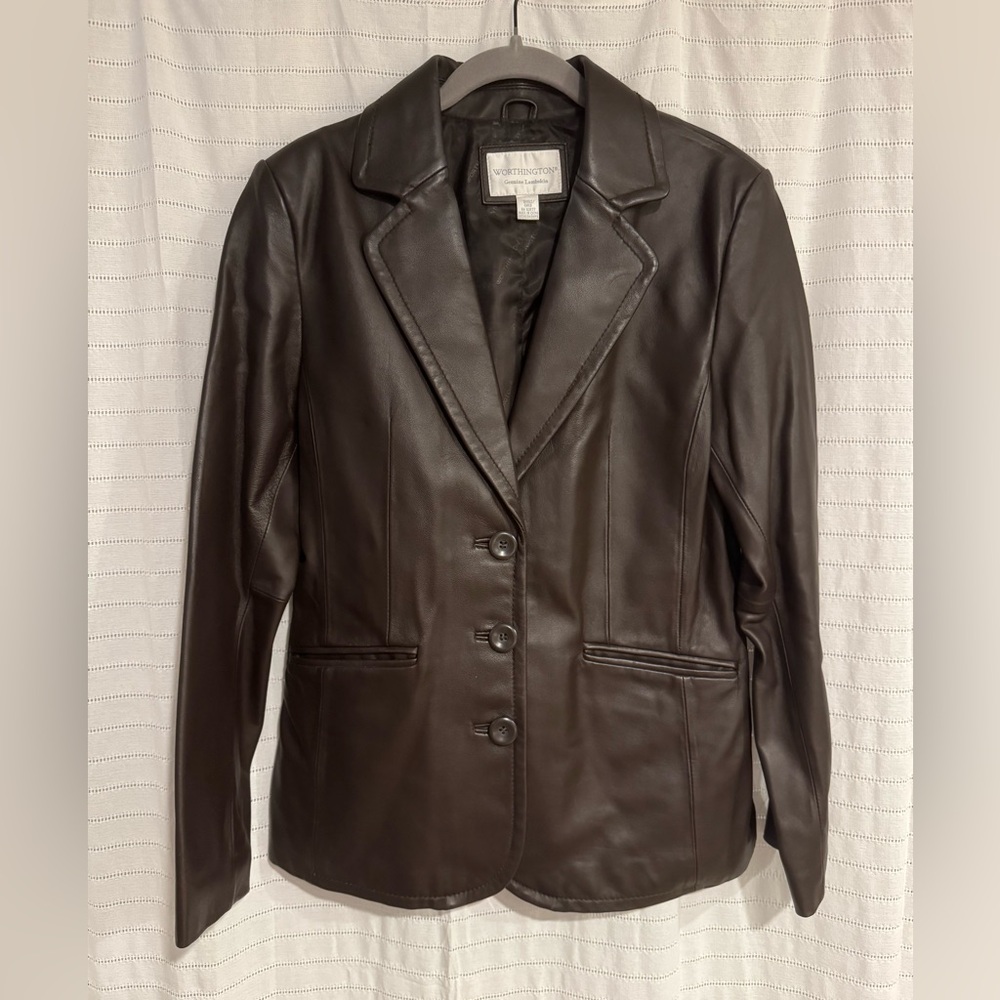 Like-New Worthington Brown Genuine Lambskin Leather Jacket Size Small